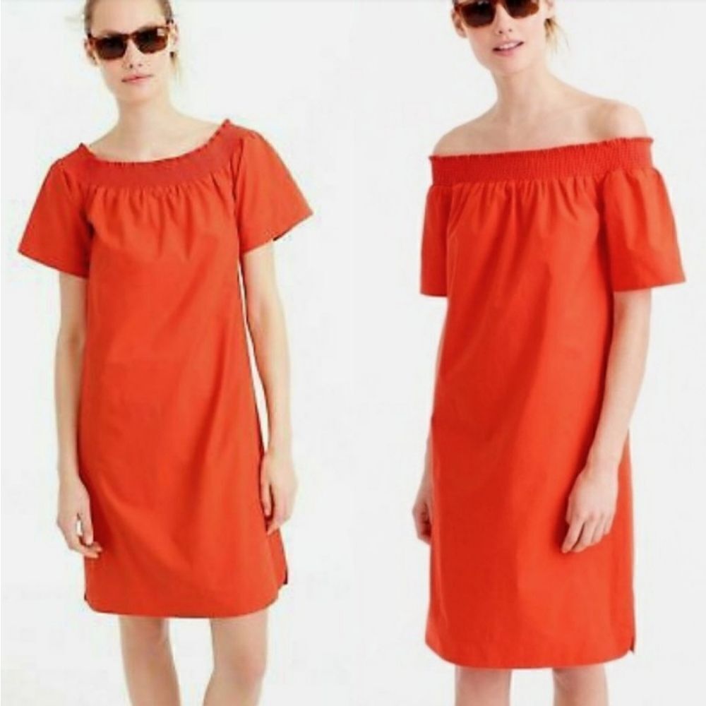 J Crew Off The Shoulder Cotton Poplin Dress Orange Size 2